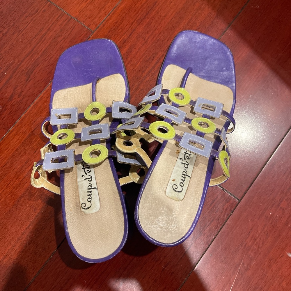 Purple and green heeled Sandals